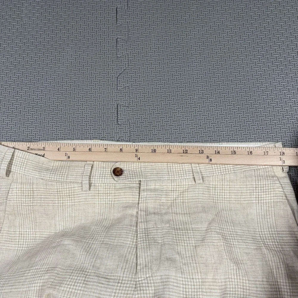 Suitsupply Soho Pure Linen Pants Men's 36x30 Cream Check Plaid TBM Italy EUC